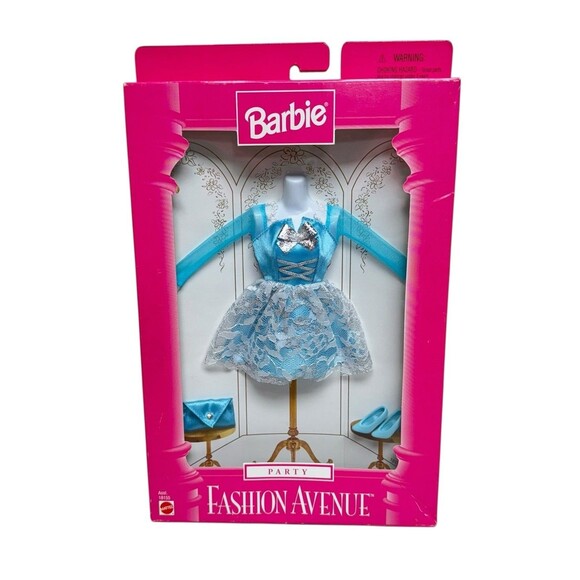 Vtg 1996 Mattel Barbie Fashion Avenue Tiffany Blue Lace Dress Party Outfit NIB